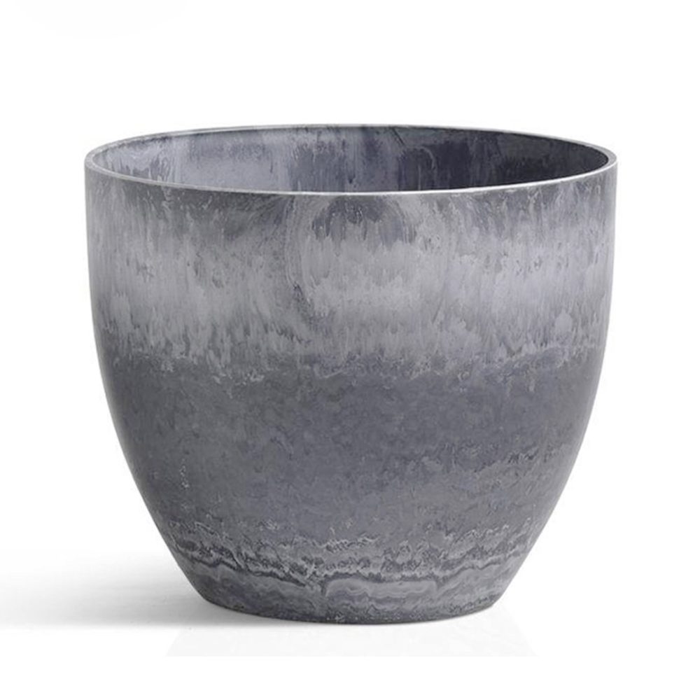 1-SOGA 27cm Weathered Grey Round Resin Plant Flower Pot in Cement Pattern Planter Cachepot for Indoor Home Office