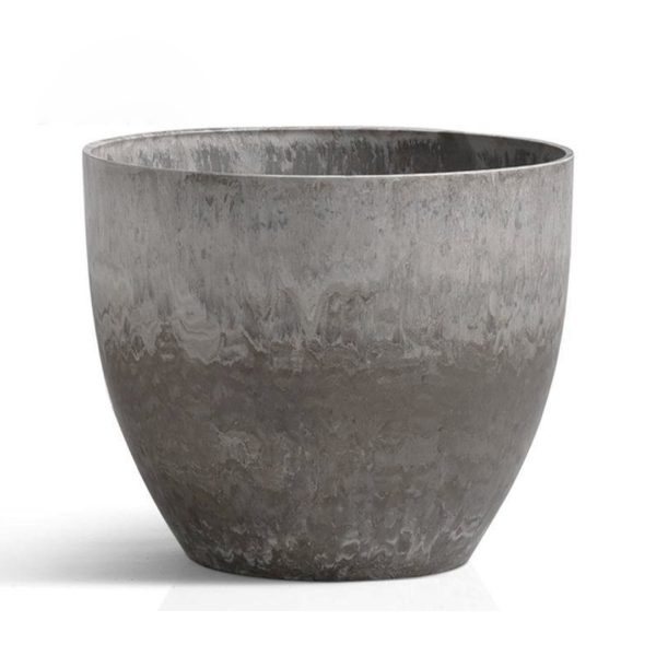 1-SOGA 32cm Rock Grey Round Resin Plant Flower Pot in Cement Pattern Planter Cachepot for Indoor Home Office