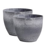 1-SOGA 2X 32cm Weathered Grey Round Resin Plant Flower Pot in Cement Pattern Planter Cachepot for Indoor Home Office