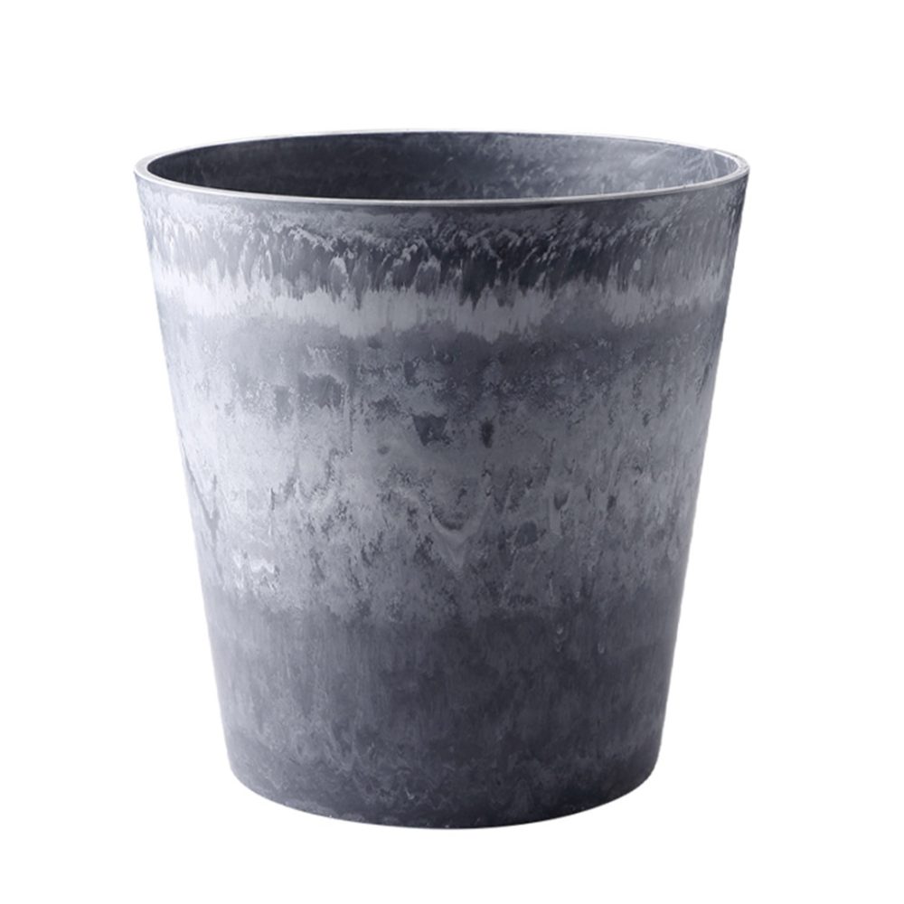 1-SOGA 27cm Weathered Grey Round Resin Plant Flower Pot in Cement Pattern Planter Cachepot for Indoor Home Office
