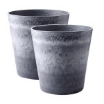 1-SOGA 2X 37cm Weathered Grey Round Resin Plant Flower Pot in Cement Pattern Planter Cachepot for Indoor Home Office