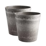 1-SOGA 2X 37cm Rock Grey Round Resin Tapered Plant Flower Pot in Cement Pattern Planter Cachepot for Indoor Home Office