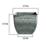 2-SOGA 27cm Green Grey Square Resin Plant Flower Pot in Cement Pattern Planter Cachepot for Indoor Home Office