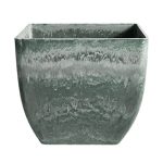 1-SOGA 27cm Green Grey Square Resin Plant Flower Pot in Cement Pattern Planter Cachepot for Indoor Home Office