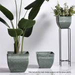 3-SOGA 27cm Green Grey Square Resin Plant Flower Pot in Cement Pattern Planter Cachepot for Indoor Home Office