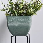 8-SOGA 27cm Green Grey Square Resin Plant Flower Pot in Cement Pattern Planter Cachepot for Indoor Home Office