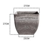 2-SOGA 27cm Rock Grey Square Resin Plant Flower Pot in Cement Pattern Planter Cachepot for Indoor Home Office
