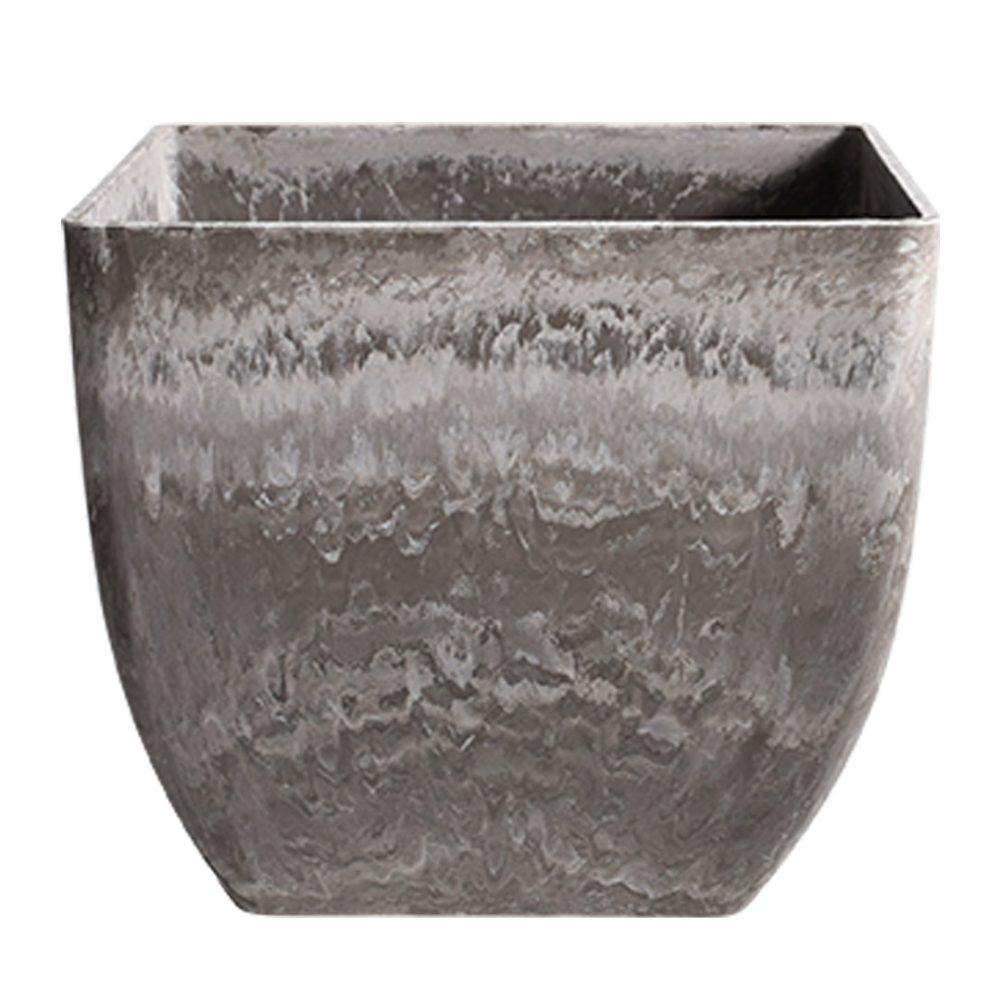 1-SOGA 27cm Rock Grey Square Resin Plant Flower Pot in Cement Pattern Planter Cachepot for Indoor Home Office