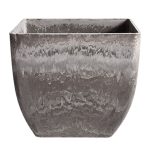 1-SOGA 27cm Rock Grey Square Resin Plant Flower Pot in Cement Pattern Planter Cachepot for Indoor Home Office