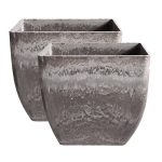 1-SOGA 2X 27cm Rock Grey Square Resin Plant Flower Pot in Cement Pattern Planter Cachepot for Indoor Home Office