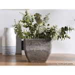 4-SOGA 2X 27cm Rock Grey Square Resin Plant Flower Pot in Cement Pattern Planter Cachepot for Indoor Home Office