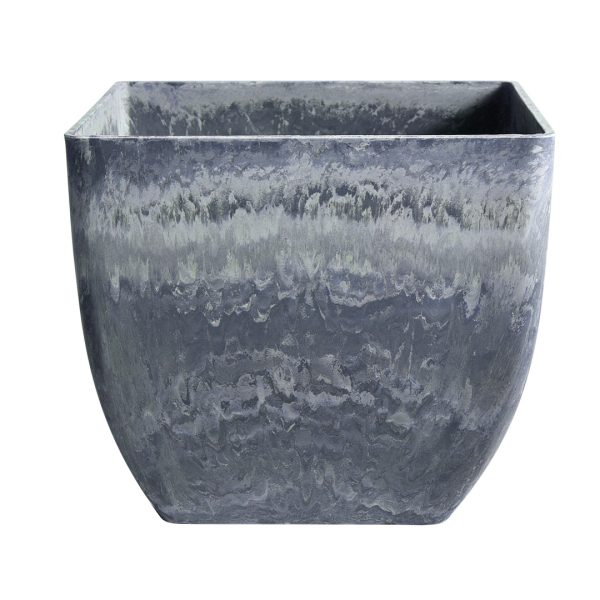 1-SOGA 27cm Weathered Grey Square Resin Plant Flower Pot in Cement Pattern Planter Cachepot for Indoor Home Office