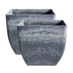 1-SOGA 2X 27cm Weathered Grey Square Resin Plant Flower Pot in Cement Pattern Planter Cachepot for Indoor Home Office