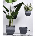 3-SOGA 2X 27cm Weathered Grey Square Resin Plant Flower Pot in Cement Pattern Planter Cachepot for Indoor Home Office