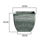 2-SOGA 2X 32cm Green Grey Square Resin Plant Flower Pot in Cement Pattern Planter Cachepot for Indoor Home Office