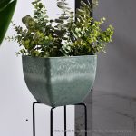5-SOGA 2X 32cm Green Grey Square Resin Plant Flower Pot in Cement Pattern Planter Cachepot for Indoor Home Office