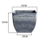 2-SOGA 32cm Weathered Grey Square Resin Plant Flower Pot in Cement Pattern Planter Cachepot for Indoor Home Office