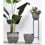 3-SOGA 32cm Rock Grey Square Resin Plant Flower Pot in Cement Pattern Planter Cachepot for Indoor Home Office