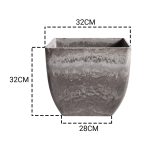 2-SOGA 2X 32cm Rock Grey Square Resin Plant Flower Pot in Cement Pattern Planter Cachepot for Indoor Home Office