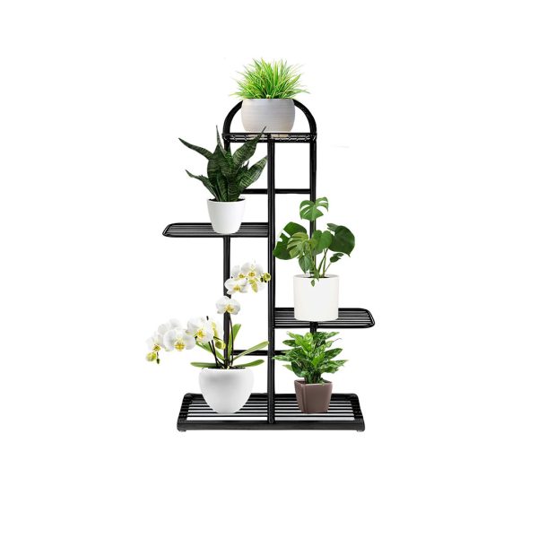 1-SOGA 4 Tier 5 Pots Black Metal Plant Stand Flowerpot Display Shelf Rack Indoor Home Office Decor