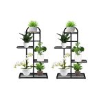 1-SOGA 2X 4 Tier 5 Pots Black Metal Plant Stand Flowerpot Display Shelf Rack Indoor Home Office Decor
