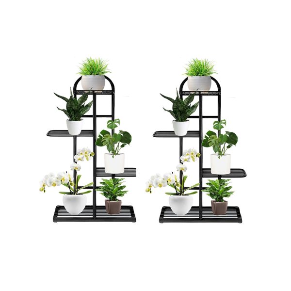 1-SOGA 2X 4 Tier 5 Pots Black Metal Plant Stand Flowerpot Display Shelf Rack Indoor Home Office Decor