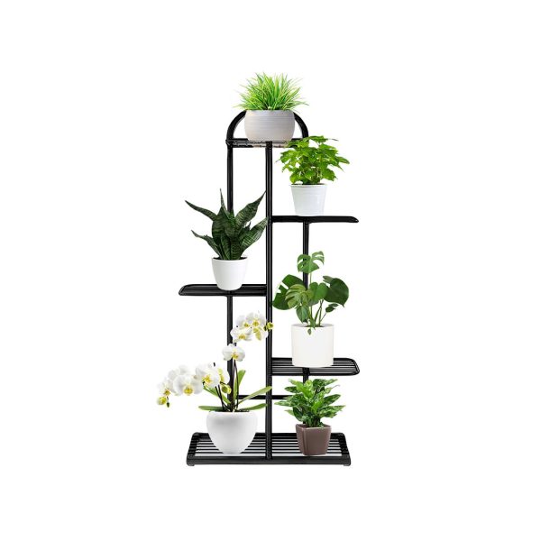 1-SOGA 5 Tier 6 Pots Black Metal Plant Stand Flowerpot Display Shelf Rack Indoor Home Office Decor