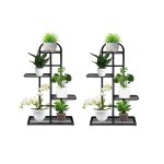 1-SOGA 2X 5 Tier 6 Pots Black Metal Plant Stand Flowerpot Display Shelf Rack Indoor Home Office Decor