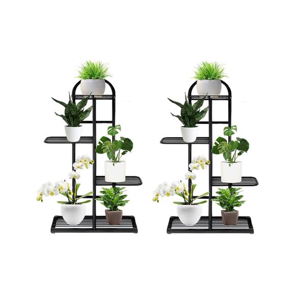 1-SOGA 2X 5 Tier 6 Pots Black Metal Plant Stand Flowerpot Display Shelf Rack Indoor Home Office Decor