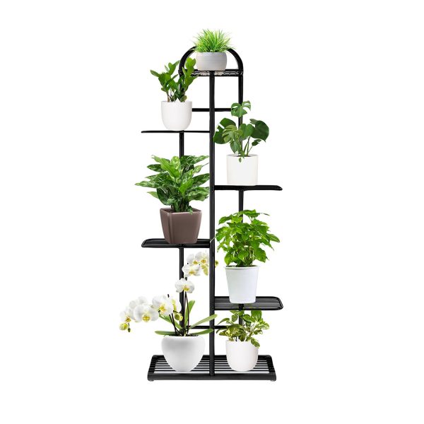 1-SOGA 6 Tier 7 Pots Black Metal Plant Stand Flowerpot Display Shelf Rack Indoor Home Office Decor