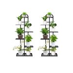 1-SOGA 2X 6 Tier 7 Pots Black Metal Plant Stand Flowerpot Display Shelf Rack Indoor Home Office Decor