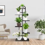 4-SOGA 2X 6 Tier 7 Pots Black Metal Plant Stand Flowerpot Display Shelf Rack Indoor Home Office Decor