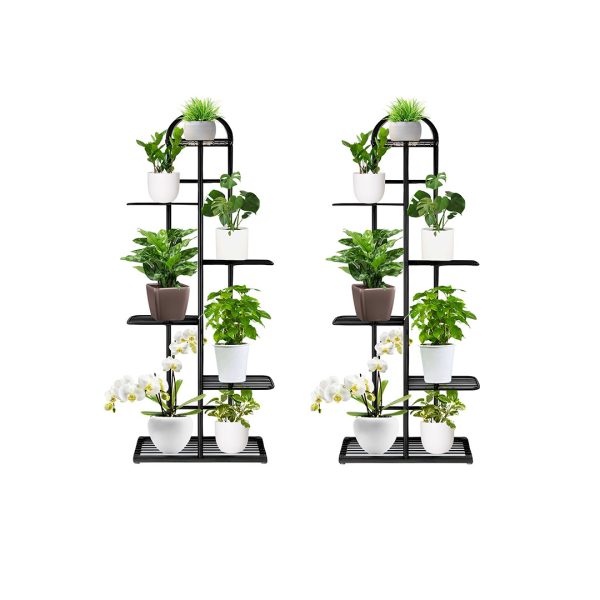 1-SOGA 2X 6 Tier 7 Pots Black Metal Plant Stand Flowerpot Display Shelf Rack Indoor Home Office Decor