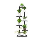1-SOGA 7 Tier 8 Pots Black Metal Plant Stand Flowerpot Display Shelf Rack Indoor Home Office Decor