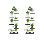 1-SOGA 2X 7 Tier 8 Pots Black Metal Plant Stand Flowerpot Display Shelf Rack Indoor Home Office Decor