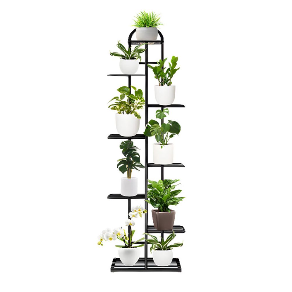 1-SOGA 8 Tier 9 Pots Black Metal Plant Stand Flowerpot Display Shelf Rack Indoor Home Office Decor