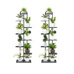 1-SOGA 2X 8 Tier 9 Pots Black Metal Plant Stand Flowerpot Display Shelf Rack Indoor Home Office Decor