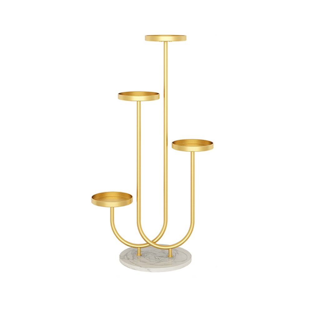 1-SOGA U Shaped Plant Stand Round Flower Pot Tray Living Room Balcony Display Gold Metal Decorative Shelf