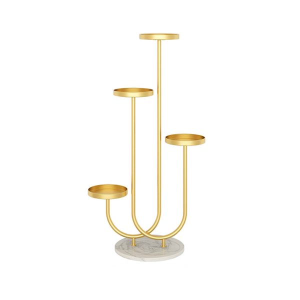1-SOGA U Shaped Plant Stand Round Flower Pot Tray Living Room Balcony Display Gold Metal Decorative Shelf