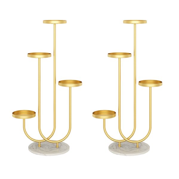 1-SOGA 2X U Shaped Plant Stand Round Flower Pot Tray Living Room Balcony Display Gold Metal Decorative Shelf