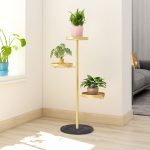 4-SOGA 3 Tier Gold Round Plant Stand Flowerpot Tray Display Living Room Balcony Metal Decorative Shelf