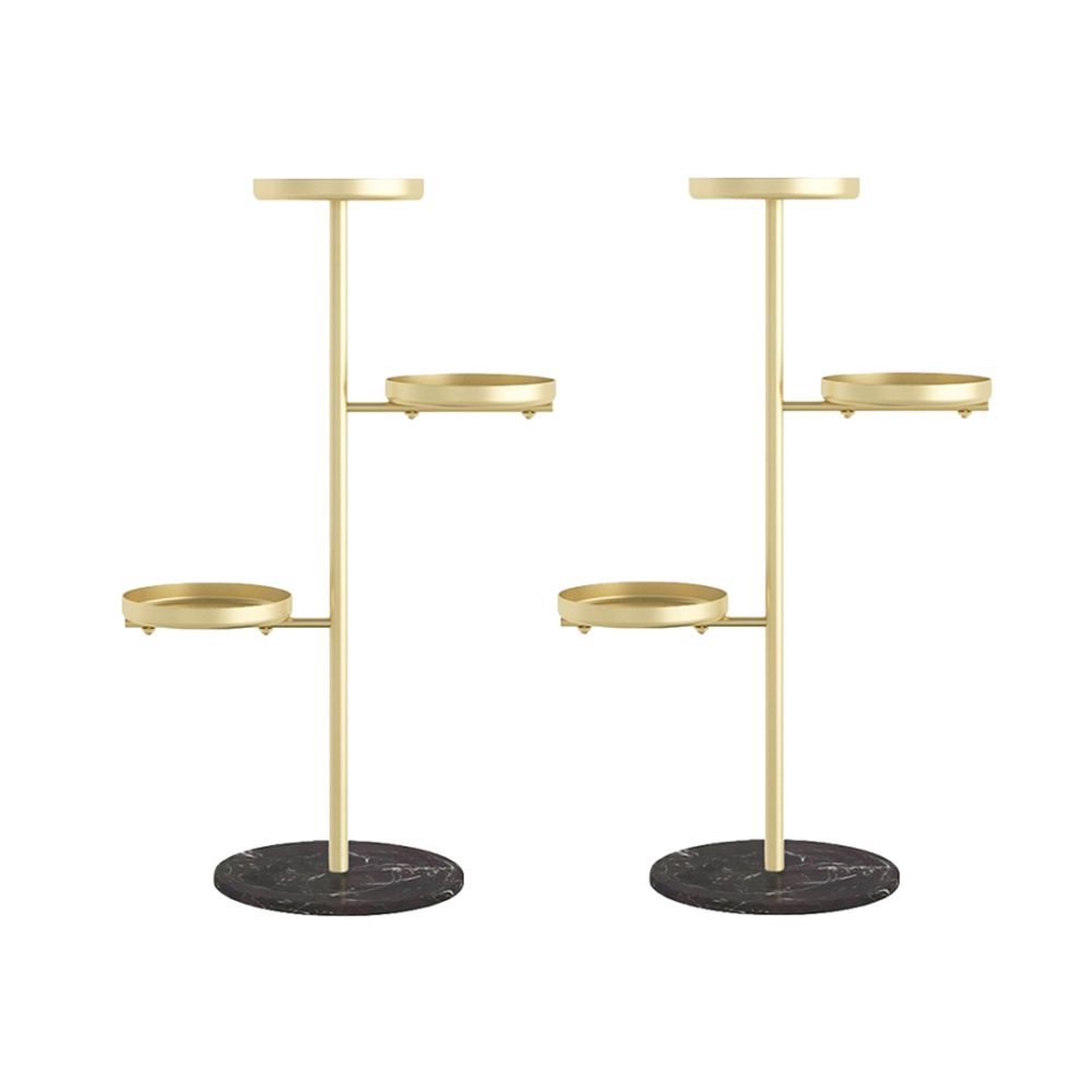 1-SOGA 2X 3 Tier Gold Round Plant Stand Flowerpot Tray Display Living Room Balcony Metal Decorative Shelf