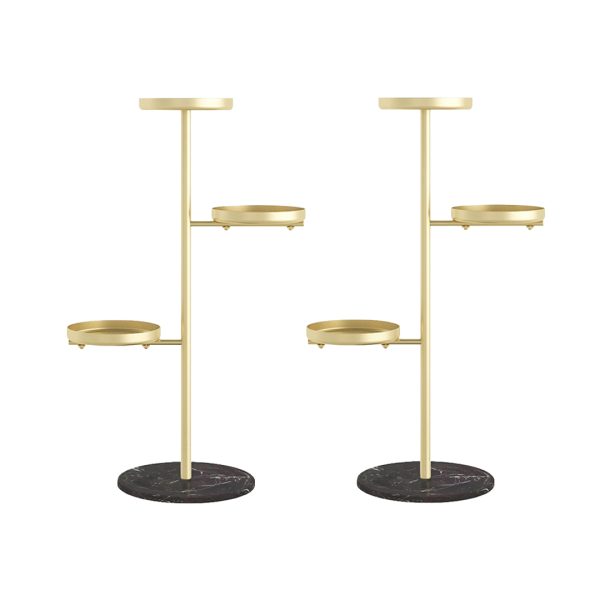 1-SOGA 2X 3 Tier Gold Round Plant Stand Flowerpot Tray Display Living Room Balcony Metal Decorative Shelf