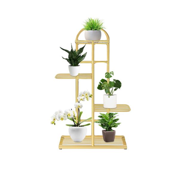 1-SOGA 4 Tier 5 Pots Gold Metal Plant Stand Flowerpot Display Shelf Rack Indoor Home Office Decor