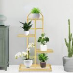 3-SOGA 2X 4 Tier 5 Pots Gold Metal Plant Stand Flowerpot Display Shelf Rack Indoor Home Office Decor