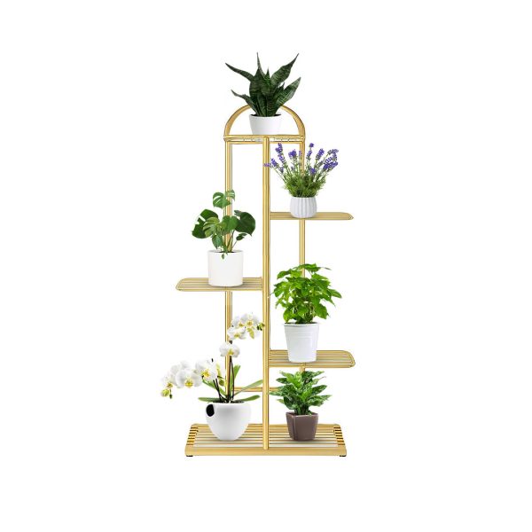 1-SOGA 5 Tier 6 Pots Gold Metal Plant Stand Flowerpot Display Shelf Rack Indoor Home Office Decor