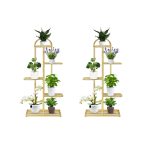 1-SOGA 2X 5 Tier 6 Pots Gold Metal Plant Stand Flowerpot Display Shelf Rack Indoor Home Office Decor