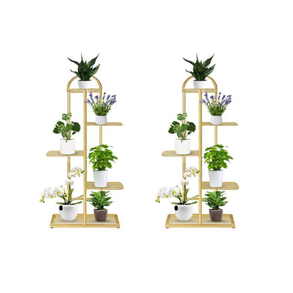 1-SOGA 2X 5 Tier 6 Pots Gold Metal Plant Stand Flowerpot Display Shelf Rack Indoor Home Office Decor