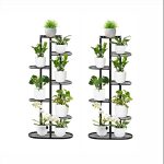 1-SOGA 2X 7 Tier 8 Pots Black Metal Plant Rack Flowerpot Storage Display Stand Holder Home Garden Decor