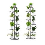 1-SOGA 2X 8 Tier 9 Pots Black Metal Plant Rack Flowerpot Storage Display Stand Holder Home Garden Decor